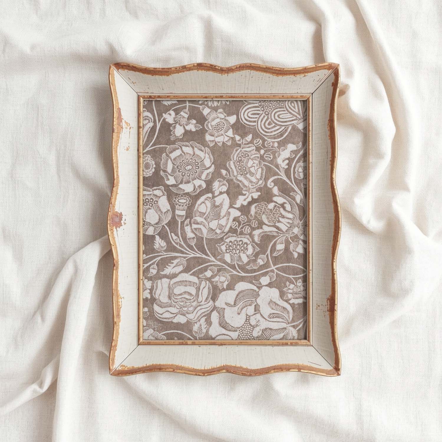 Vintage Botanical Textile Wall Art Printable – Neutral Beige Floral Print (Digital Download)