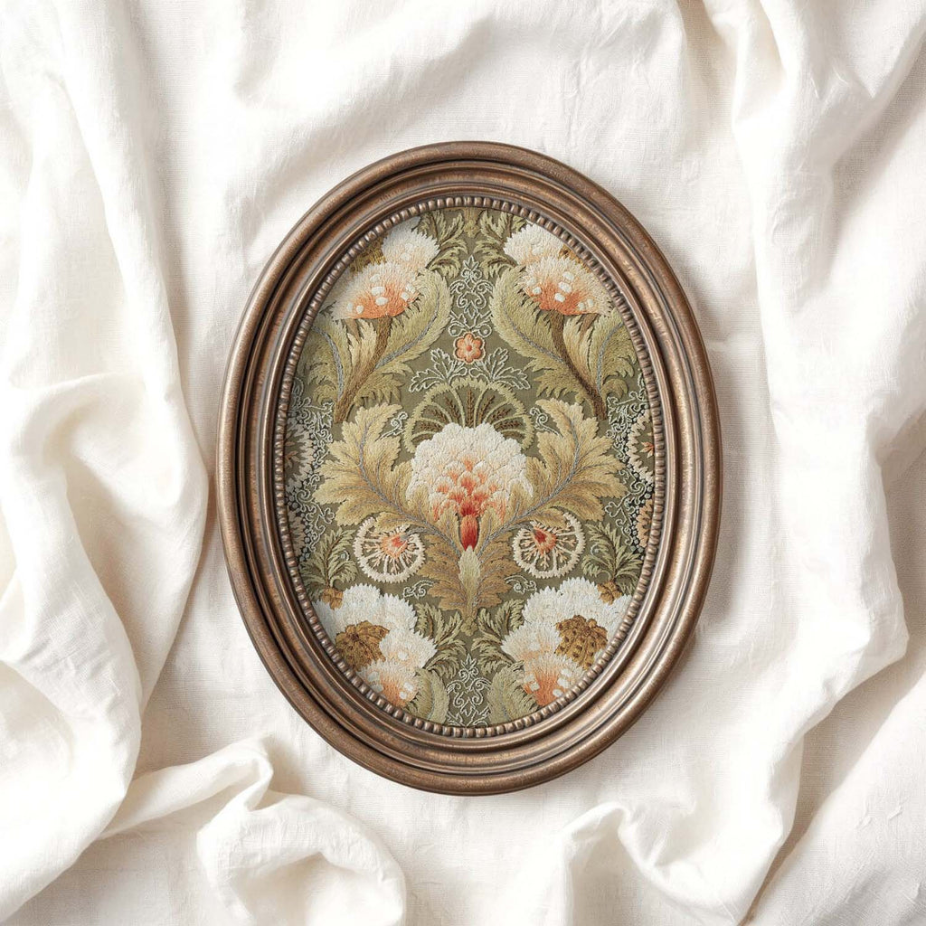 Vintage Botanical Floral Tapestry Wall Art Printable – Green Cottagecore Print (Digital Download)