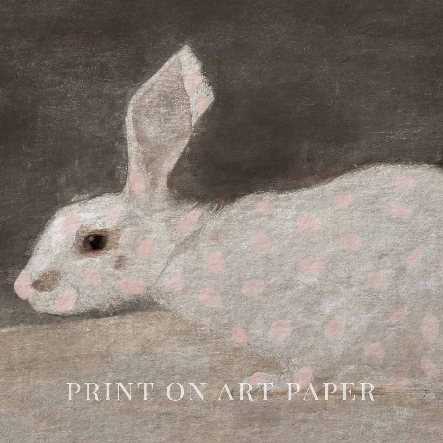 Vintage Bunny Rabbit Nursery Printable Wall Art (Digital Download) — Soft Pink Spotted Farmhouse Decor