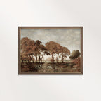 Calm and cozy living room art: moody autumn forest trees printable wall art.