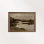 Neutral Minimal Landscape Wall Art Printable – Moody Brown Vintage Landscape Print