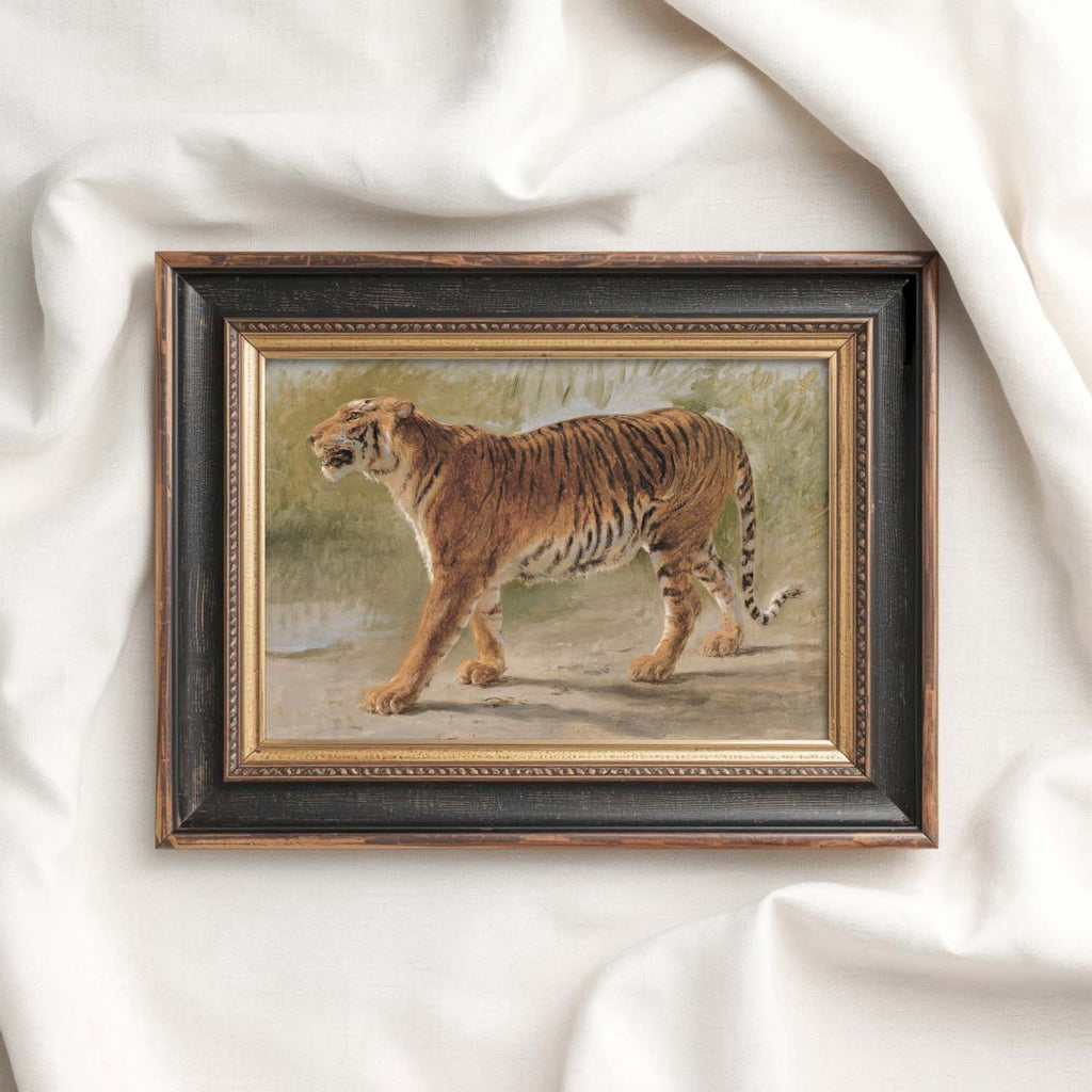 Boho Safari Tiger Wall Art Print (Neutral Grasslands Wildlife Landscape Decor)