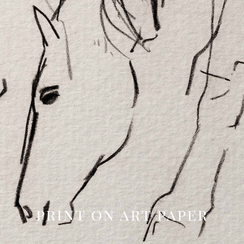 Minimal Horses Wall Art Printable | Charcoal Grazing Horse Sketch Print