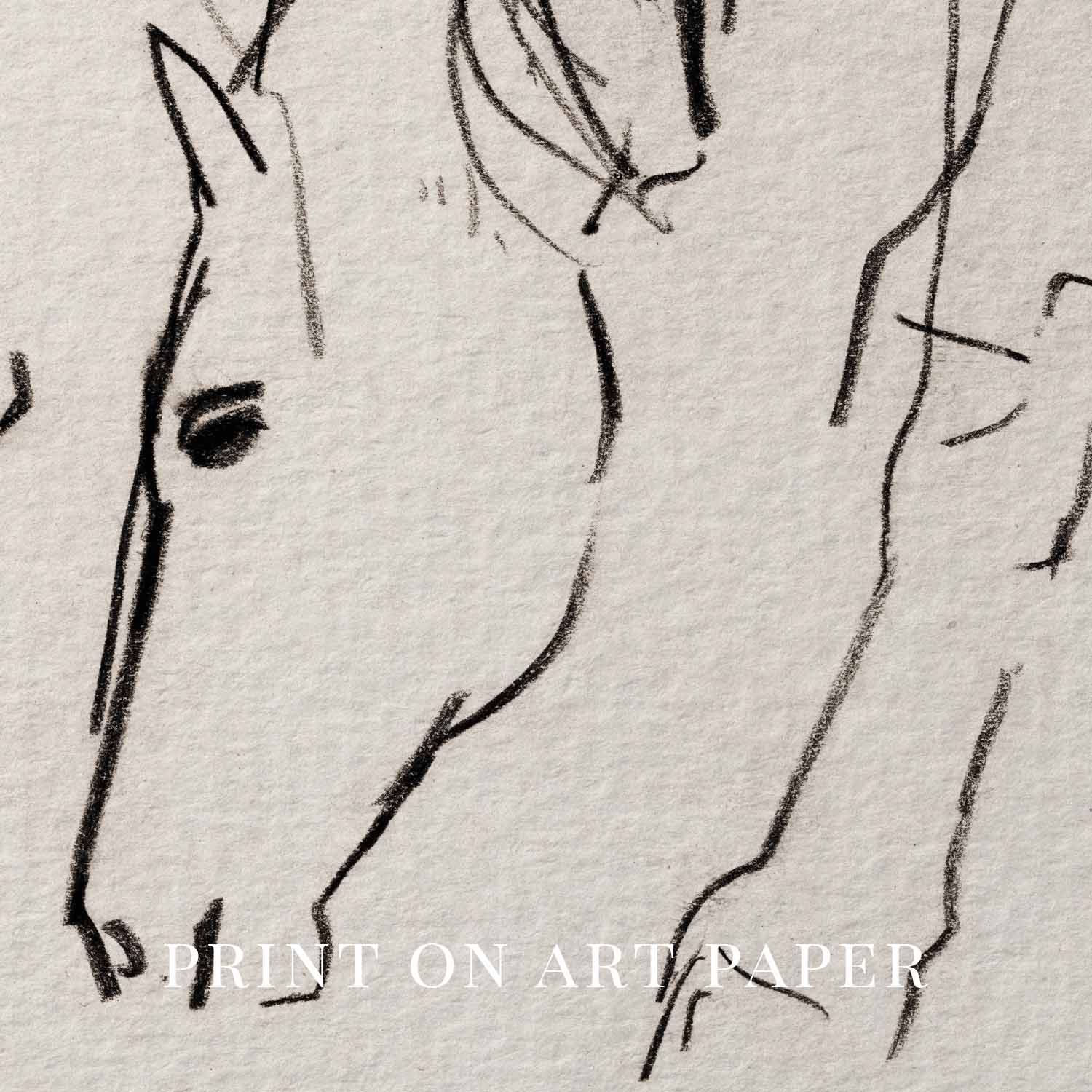 Minimal Horses Wall Art Printable | Charcoal Grazing Horse Sketch Print