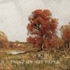 Classic autumn tree landscape rustic printable art with warm muted tones and vintage countryside aesthetic.