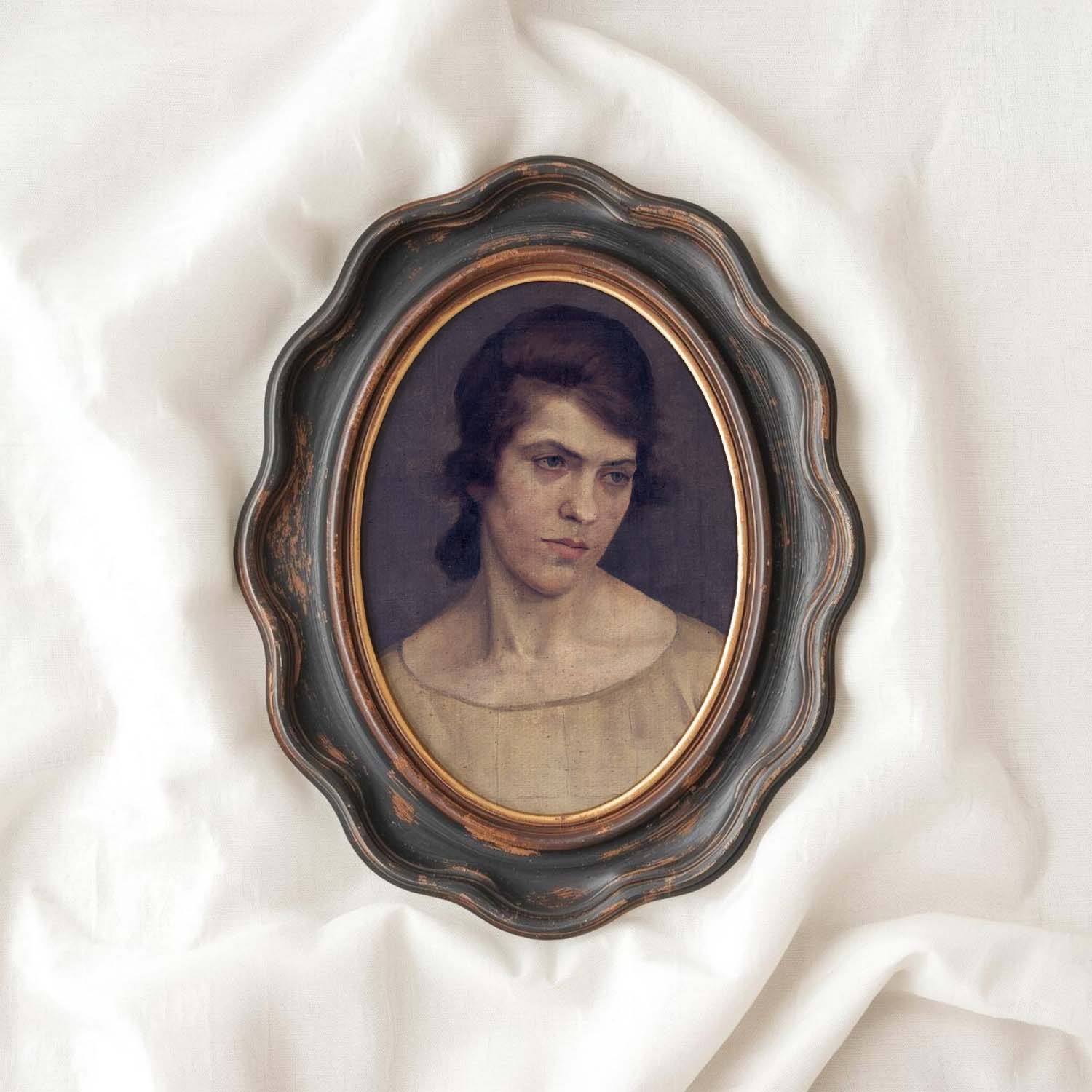 19th Century Classical Portrait Wall Art Print – Moody Plum and Gold Vintage Woman (Digital Download)