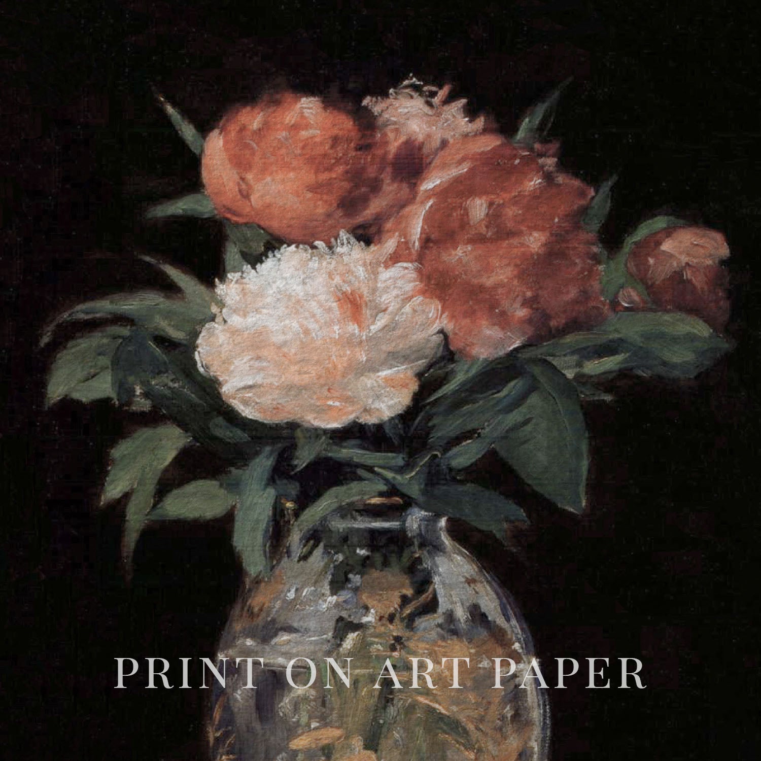 Rose Oil Painting Wall Art Printable (Digital Download) — Vintage Red & Pink Roses Glass Vase
