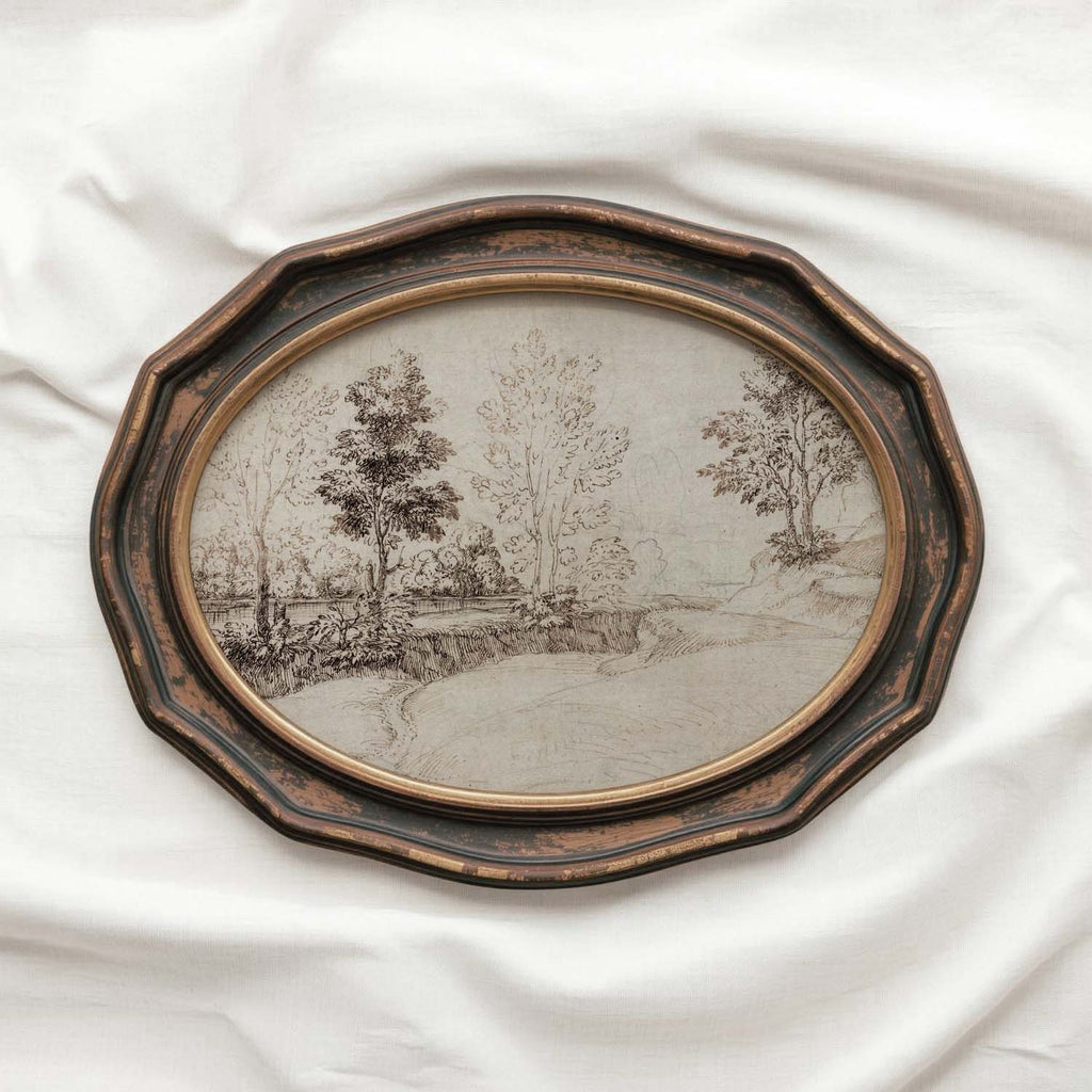 Antique Riverside Tree Etching Wall Art Printable – Vintage Landscape Sketch Print