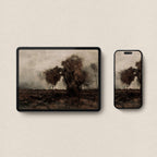 Cohesive dark landscape device wallpaper bundle for iPhone and iPad featuring minimalist countryside aesthetic.