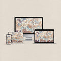 Colorful abstract desktop wallpaper featuring a muted multicolor watercolor design with matching device wallpapers