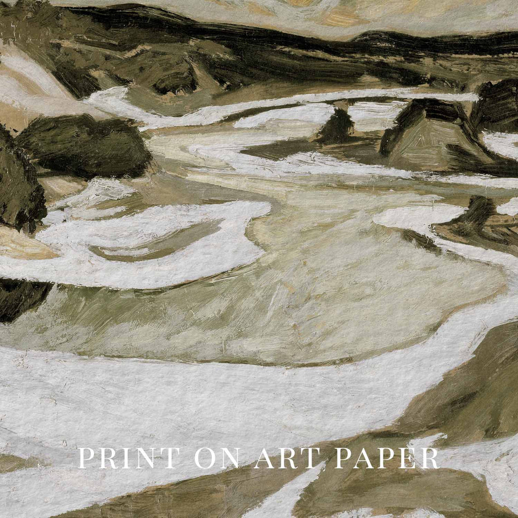 Tonal Green Mountain River Abstract Landscape Printable Wall Art