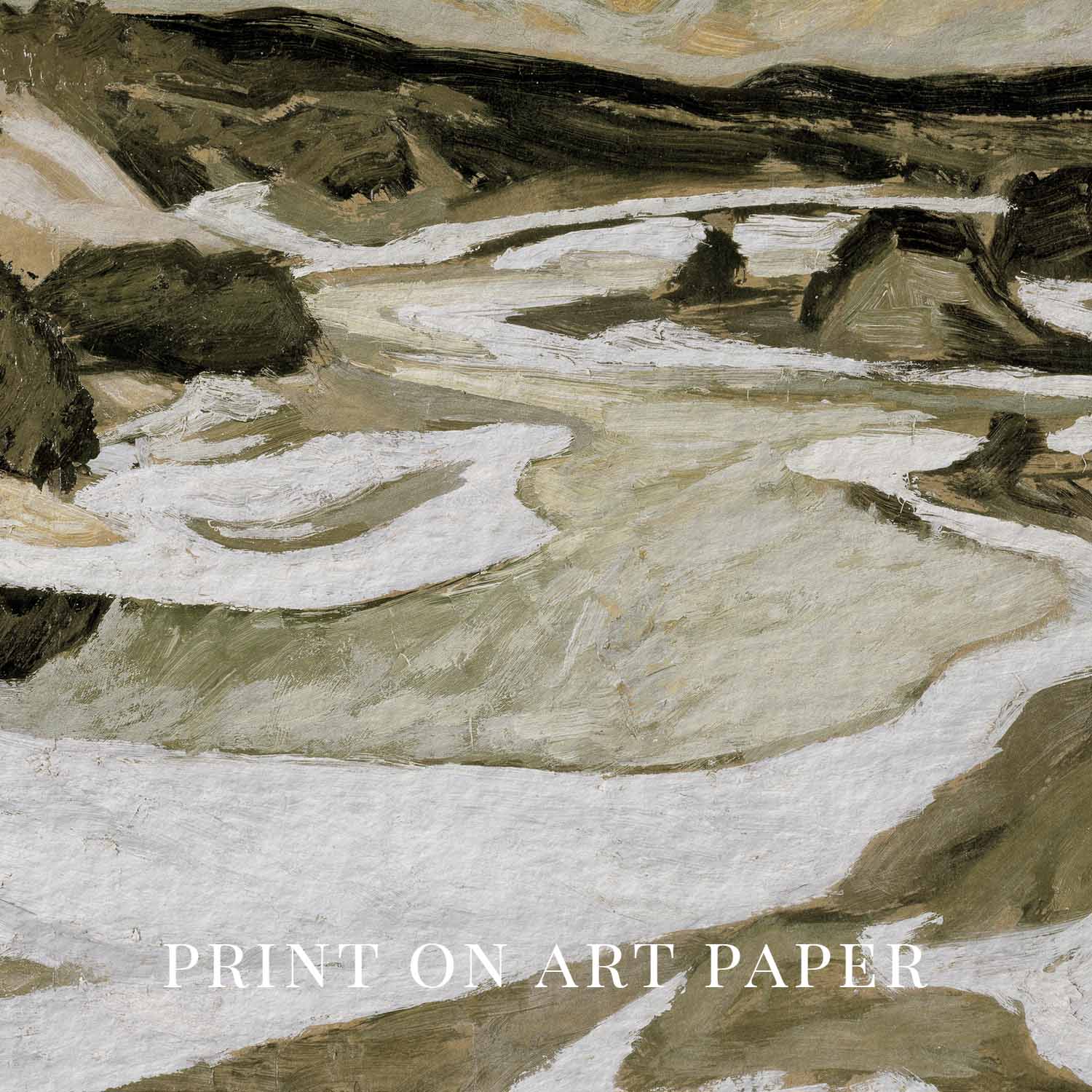 Tonal Green Mountain River Abstract Landscape Printable Wall Art