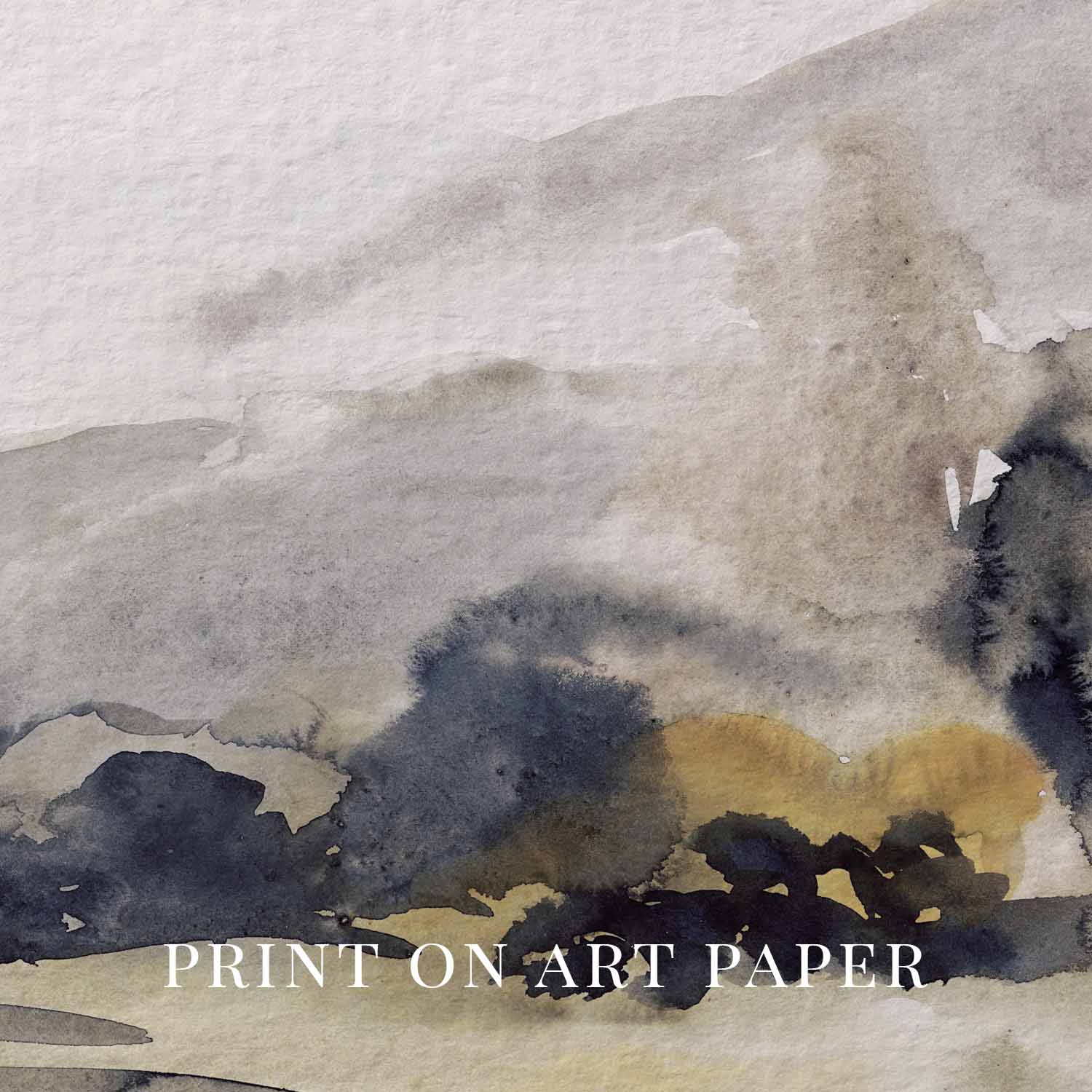 Muted Navy Abstract Printable Wall Art – Vintage Gray Watercolor Landscape Digital Download