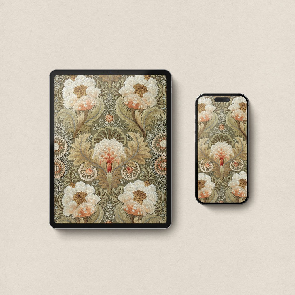 Vintage Botanical Floral Wallpaper Bundle – Green Cottagecore 4-Device Set (iPhone, iPad, MacBook & Desktop)
