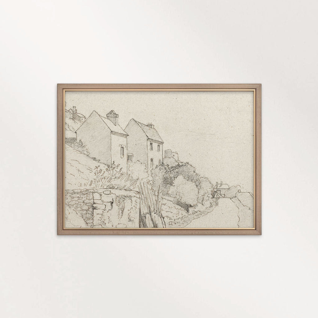 Vintage Rustic Cottage Pencil Sketch Wall Art Printable – Neutral Farmhouse Illustration Print