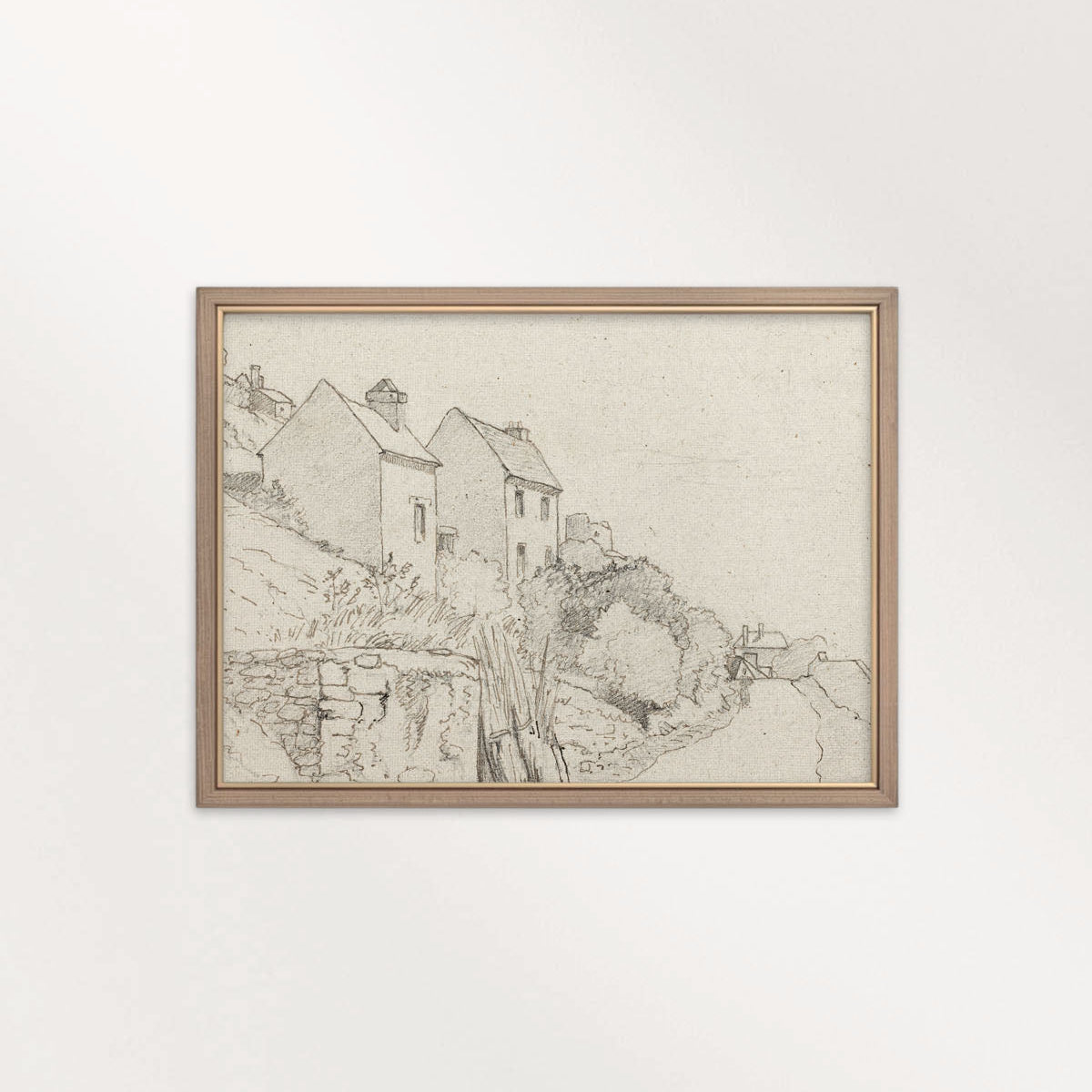 Vintage Rustic Cottage Pencil Sketch Wall Art Printable – Neutral Farmhouse Illustration Print