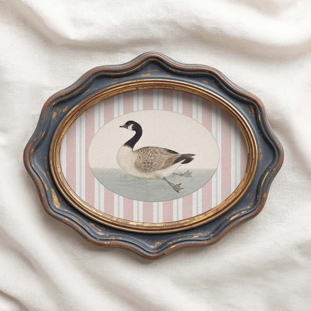 Goose Nursery Wall Art Printable (Digital Download) — Blush Pink Striped Storybook Bird Decor