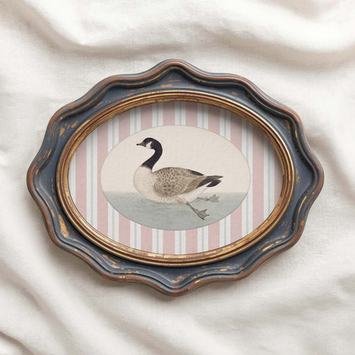 Blush Pink Goose Nursery Print – Striped Storybook Wall Art
