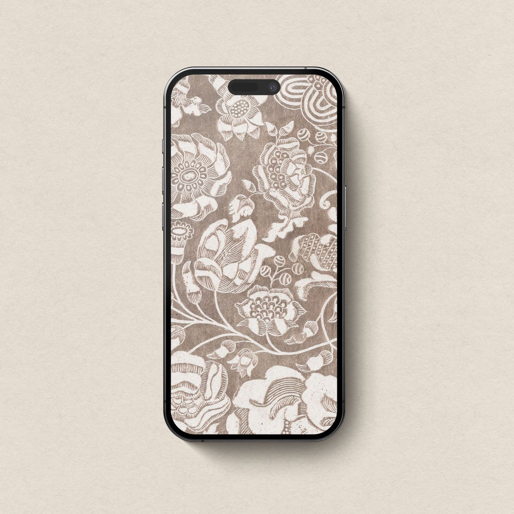Vintage Botanical Textile Wallpaper Bundle – Soft Beige Floral Aesthetic (Digital Download)