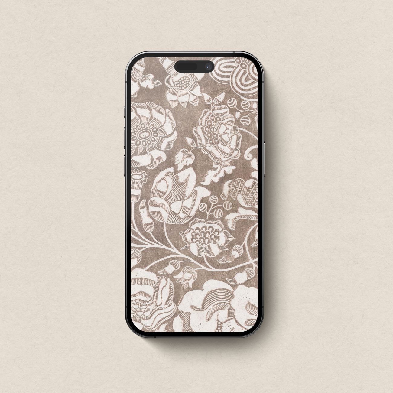 Vintage Botanical Textile Wallpaper Bundle – Soft Beige Floral Aesthetic (Digital Download)