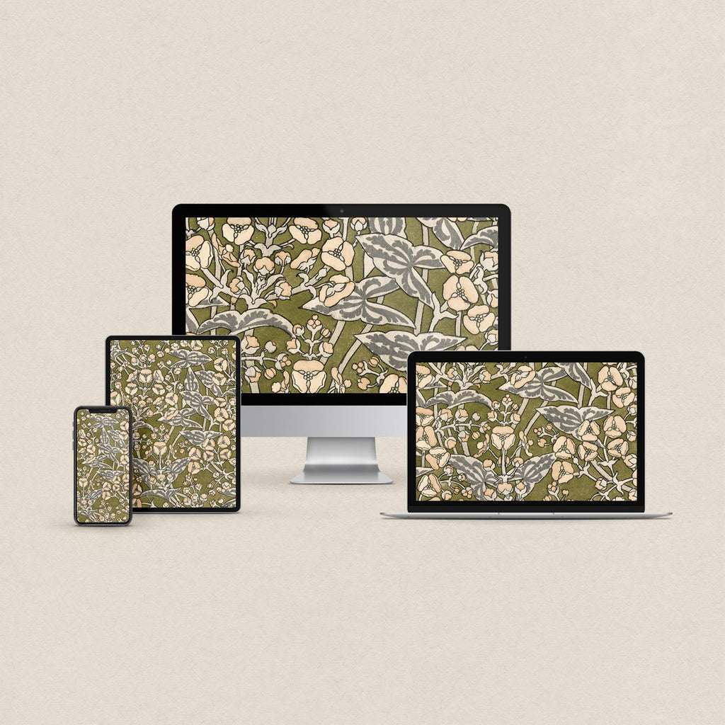 Wildflower Meadow Wallpaper Bundle – Olive Green Cottagecore 4-Device Set (iPhone, iPad, MacBook & Desktop)