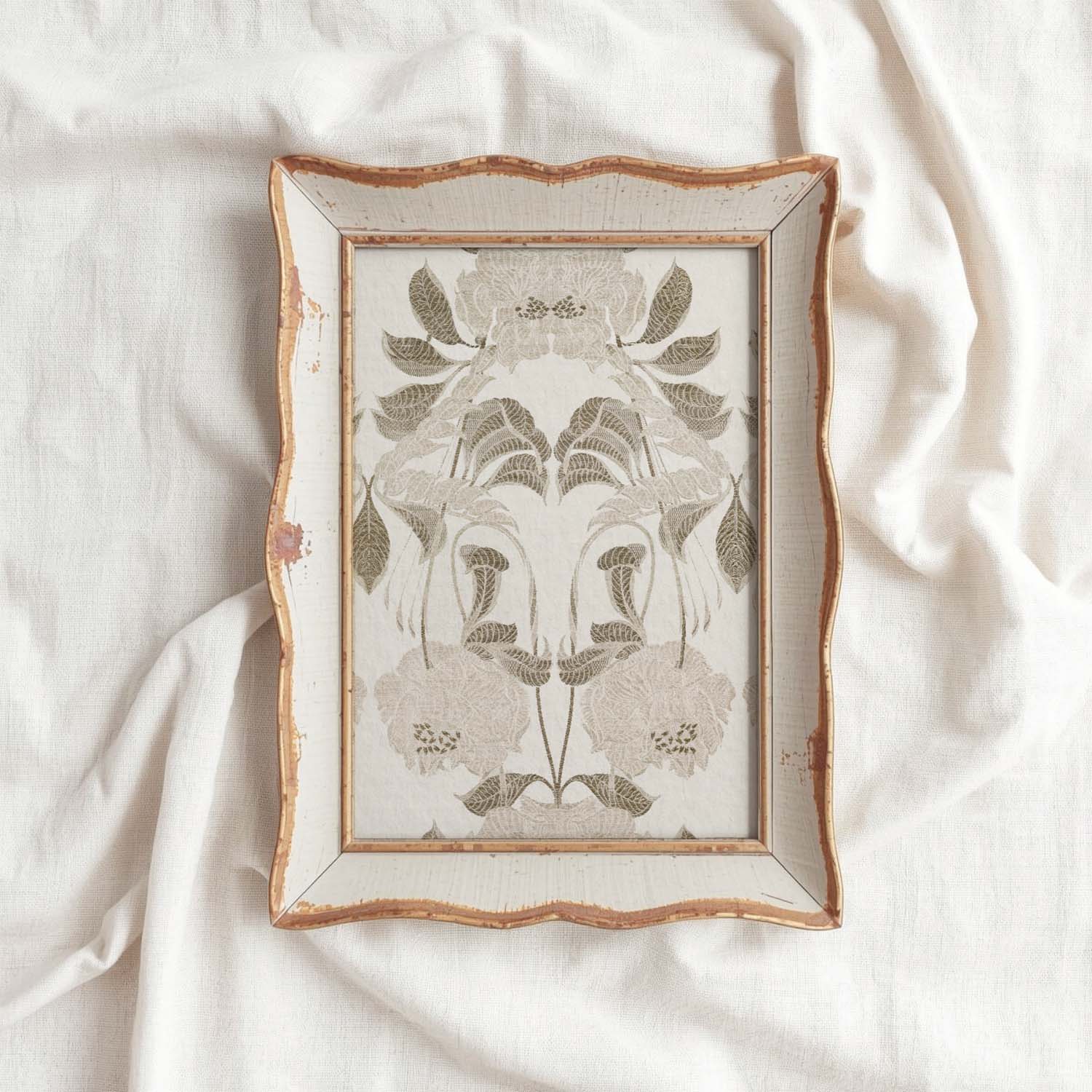 Victorian Floral Wall Art Printable – Antique Botanical Tapestry Print (Neutral Beige)