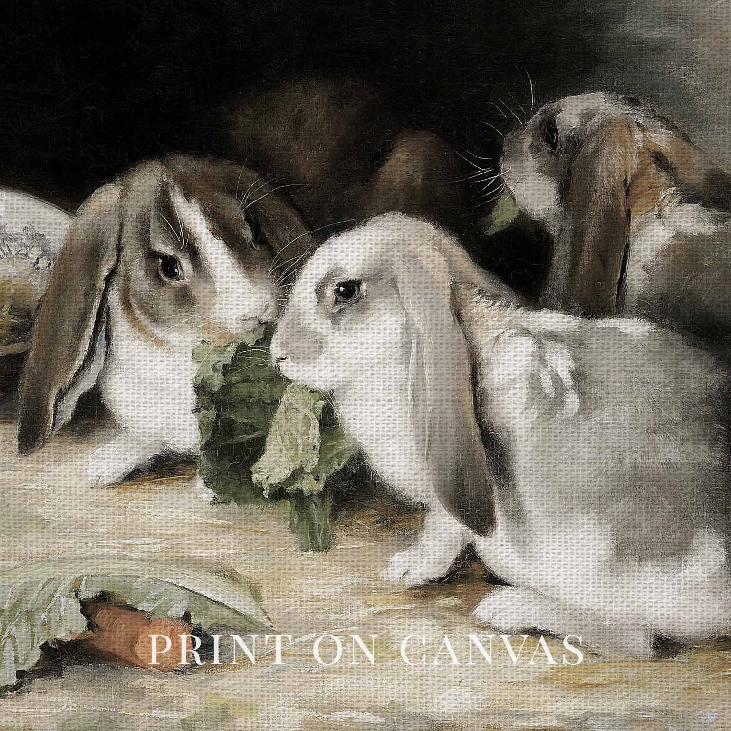 Farmhouse Kitchen Rabbit Wall Art Printable (Vintage Holland Lop Vegetable Still Life Decor)