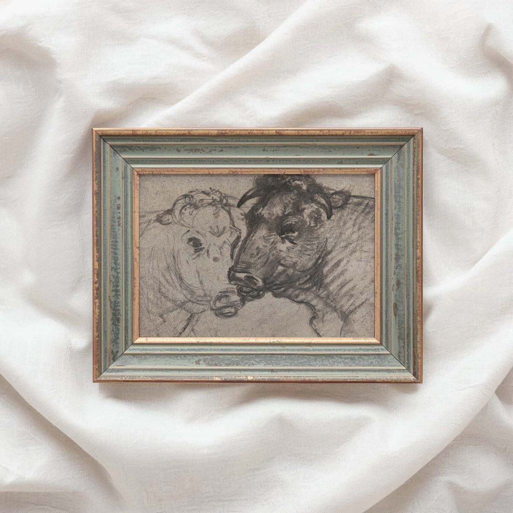 Two Cows Wall Art Printable | Vintage Pencil Sketch Farm Animal Print