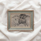 Two Cows Wall Art Printable | Vintage Pencil Sketch Farm Animal Print