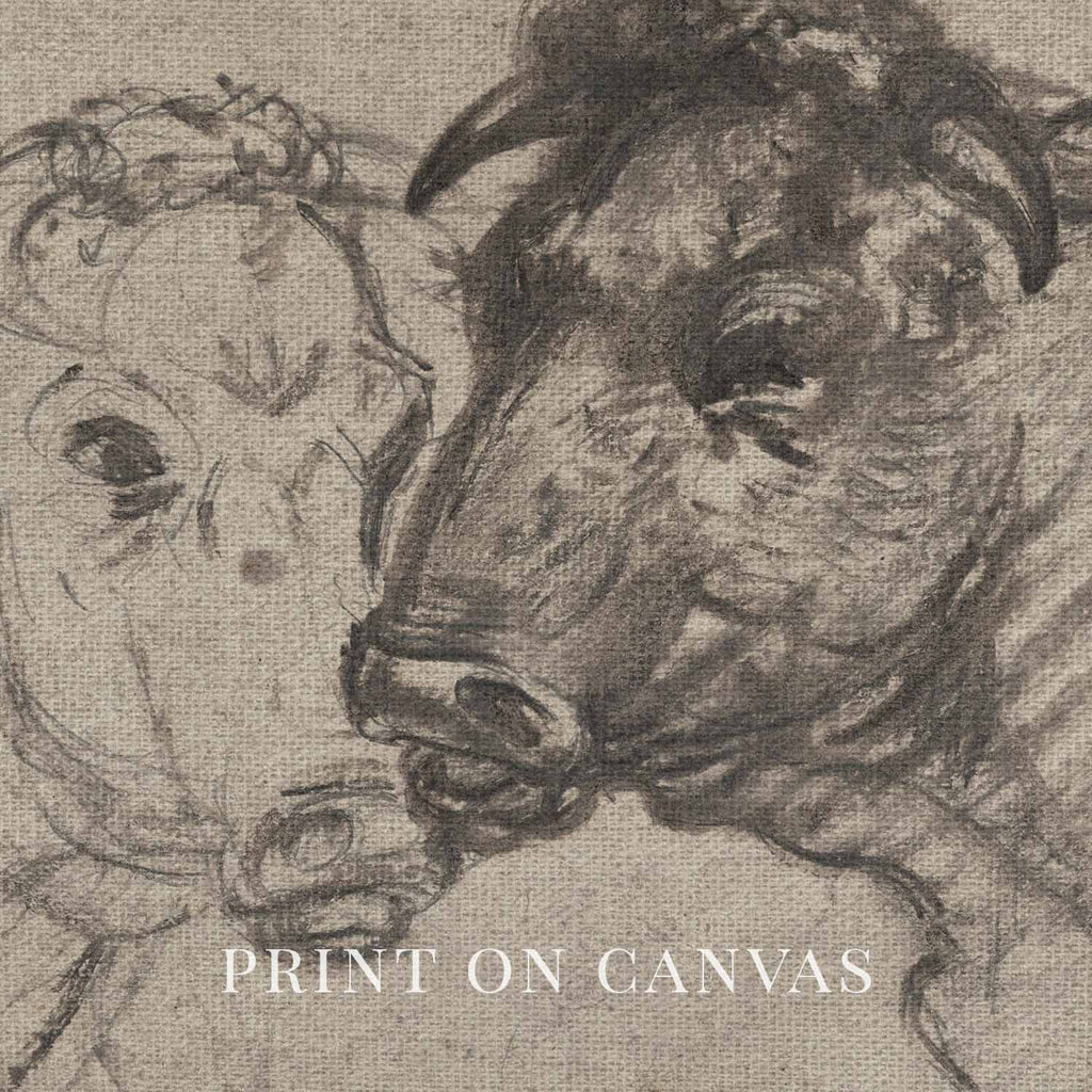 Two Cows Wall Art Printable | Vintage Pencil Sketch Farm Animal Print