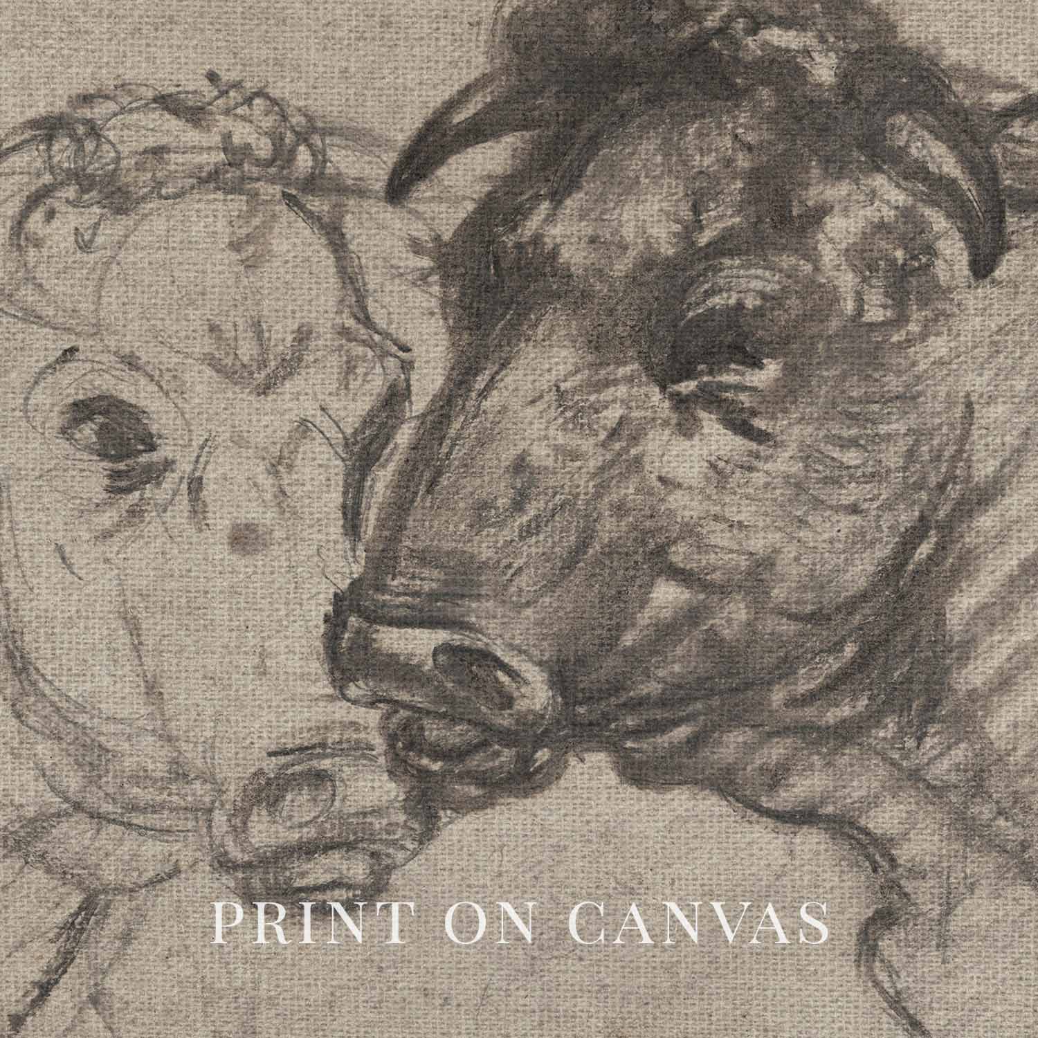 Two Cows Wall Art Printable | Vintage Pencil Sketch Farm Animal Print