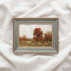 Cozy autumn landscape printable farmhouse wall art with peaceful fall trees and vintage-inspired mood.
