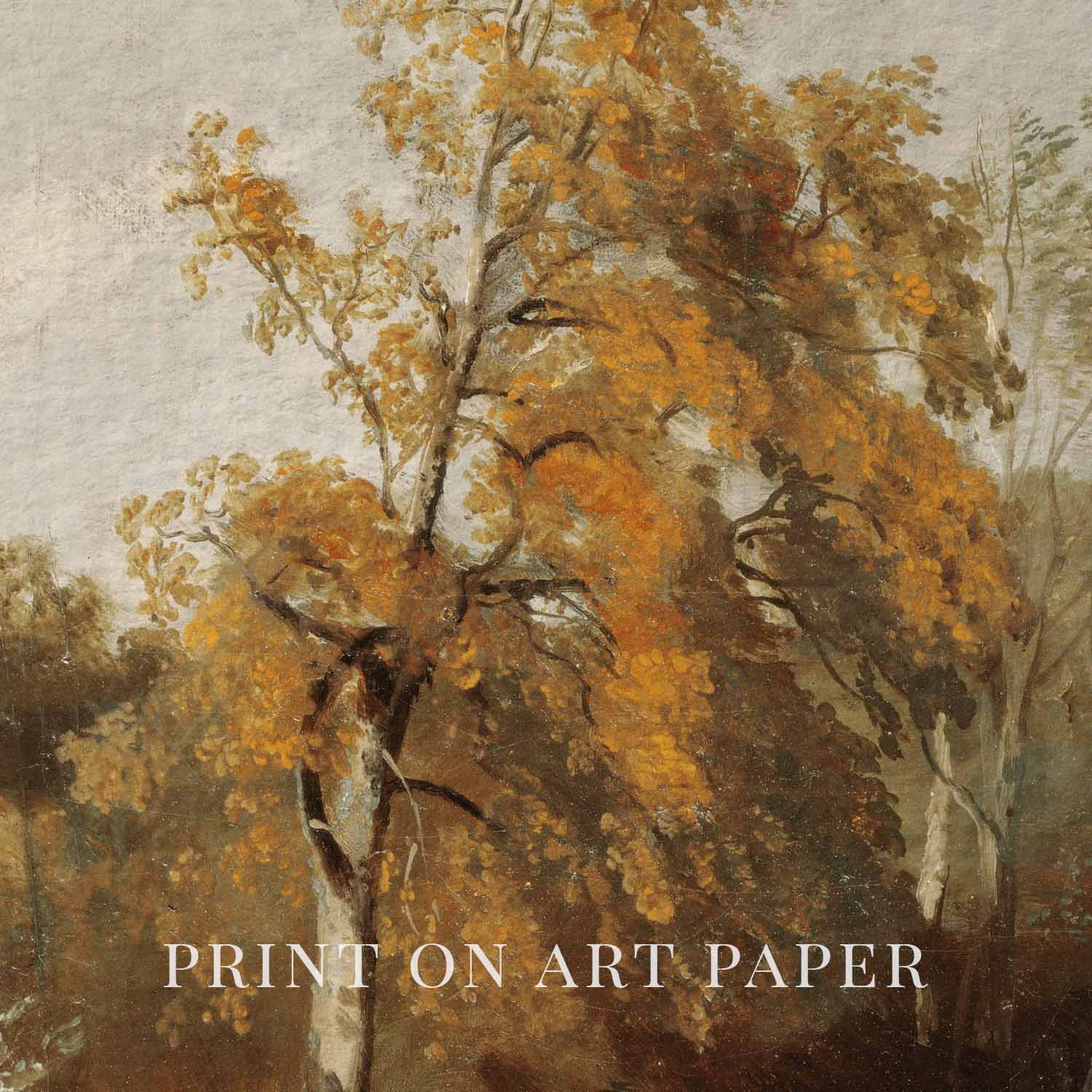 Cozy autumn tree art rustic farmhouse print for warm seasonal home decor.