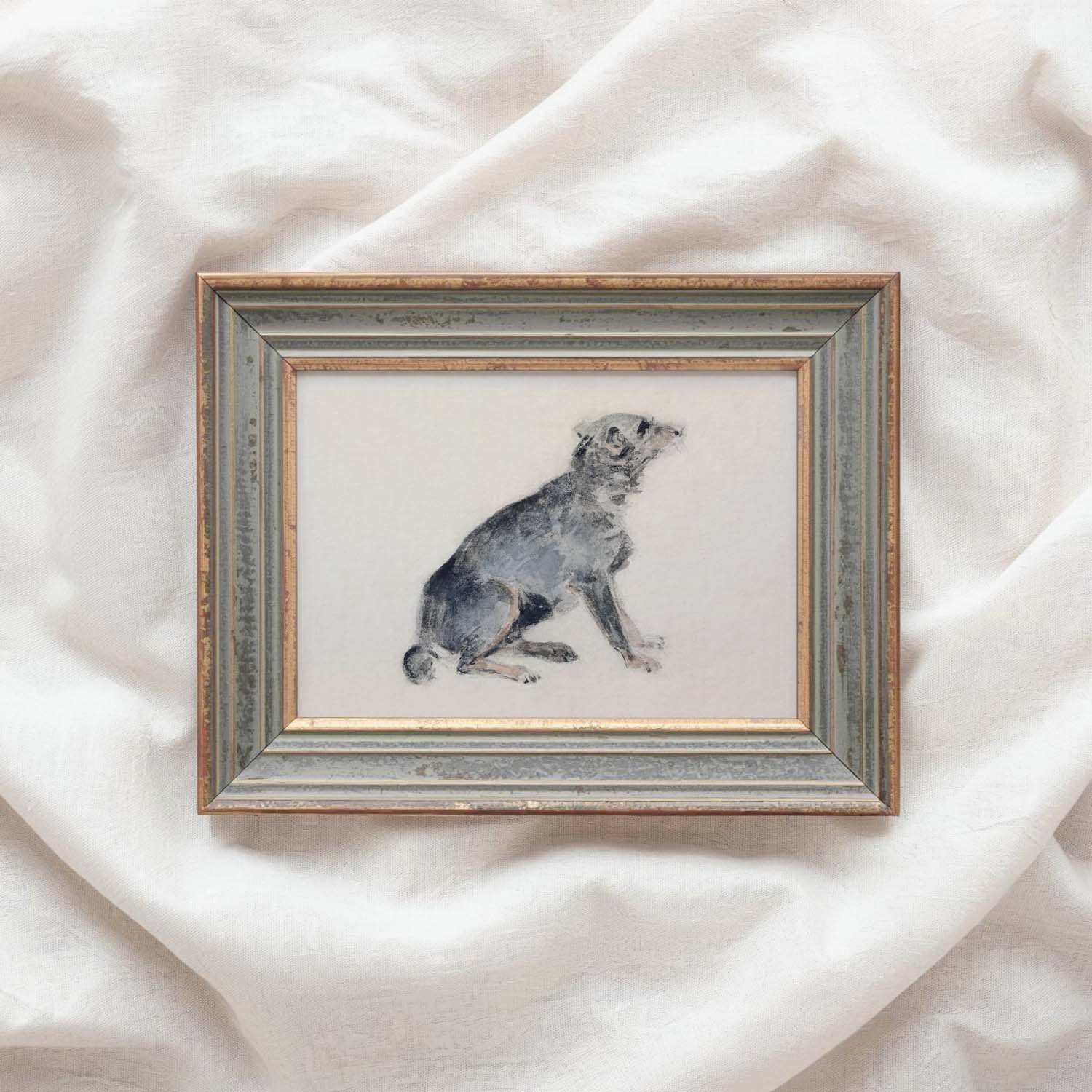 Vintage Watercolor Dog Wall Art Printable | Neutral Rustic Dog Illustration