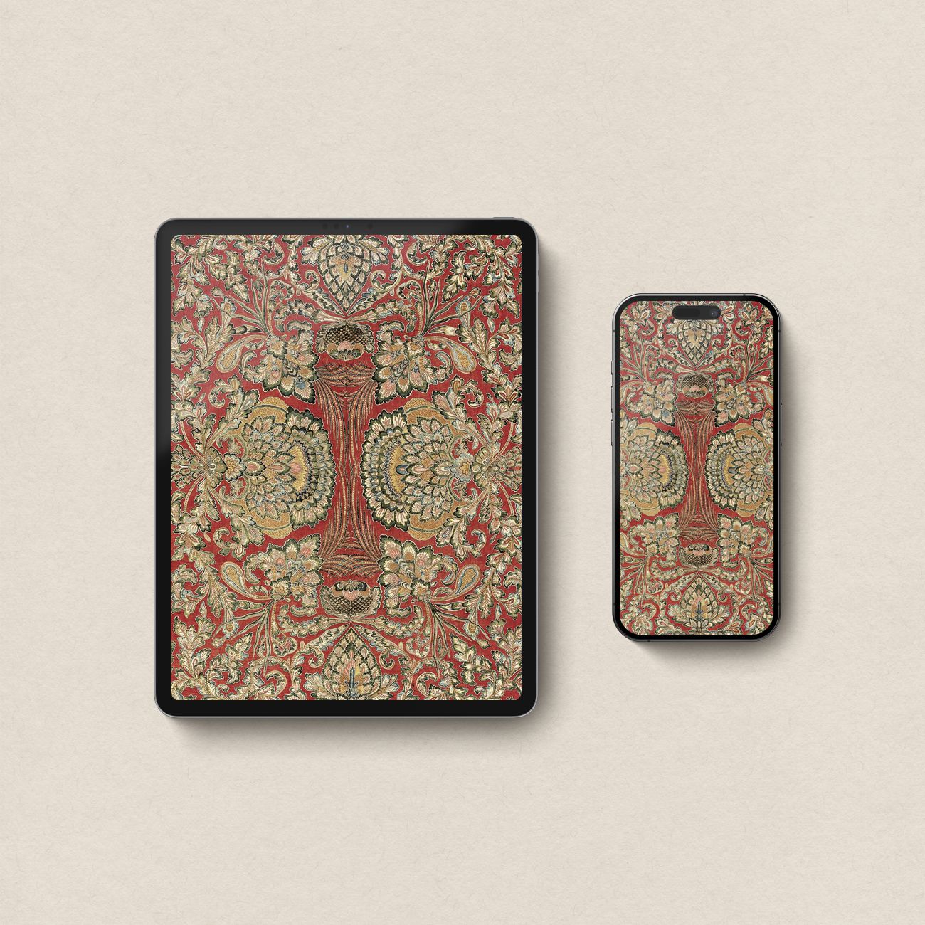 Crimson and Gold French Floral iPhone & iPad Wallpaper Set (Digital Download)