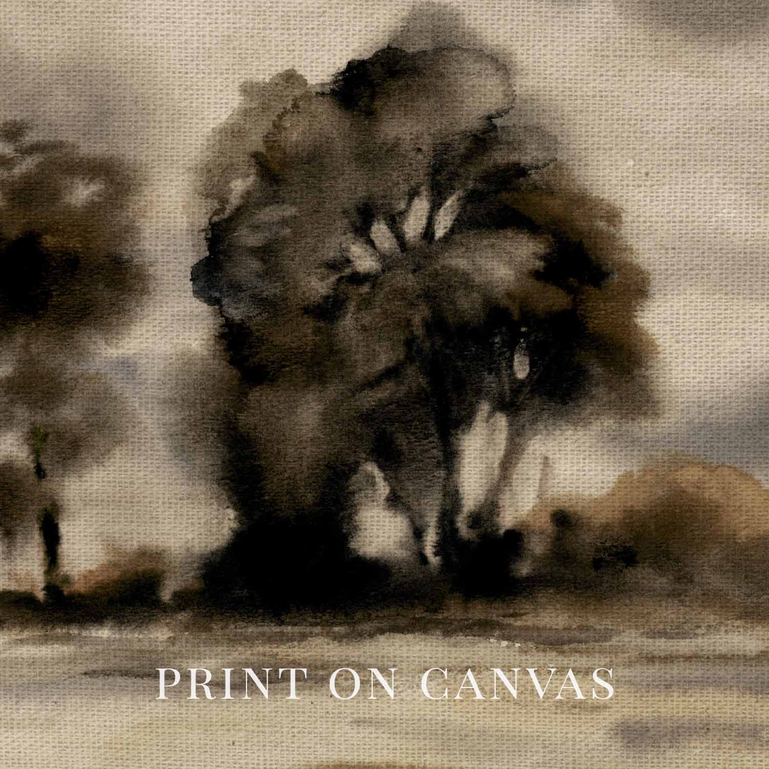 Moody Black Watercolor Tree Printable Wall Art | Vintage Monochrome Landscape
