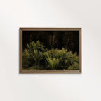 Dark academia botanical fern oil painting designed for a moody study room wall decor aesthetic.