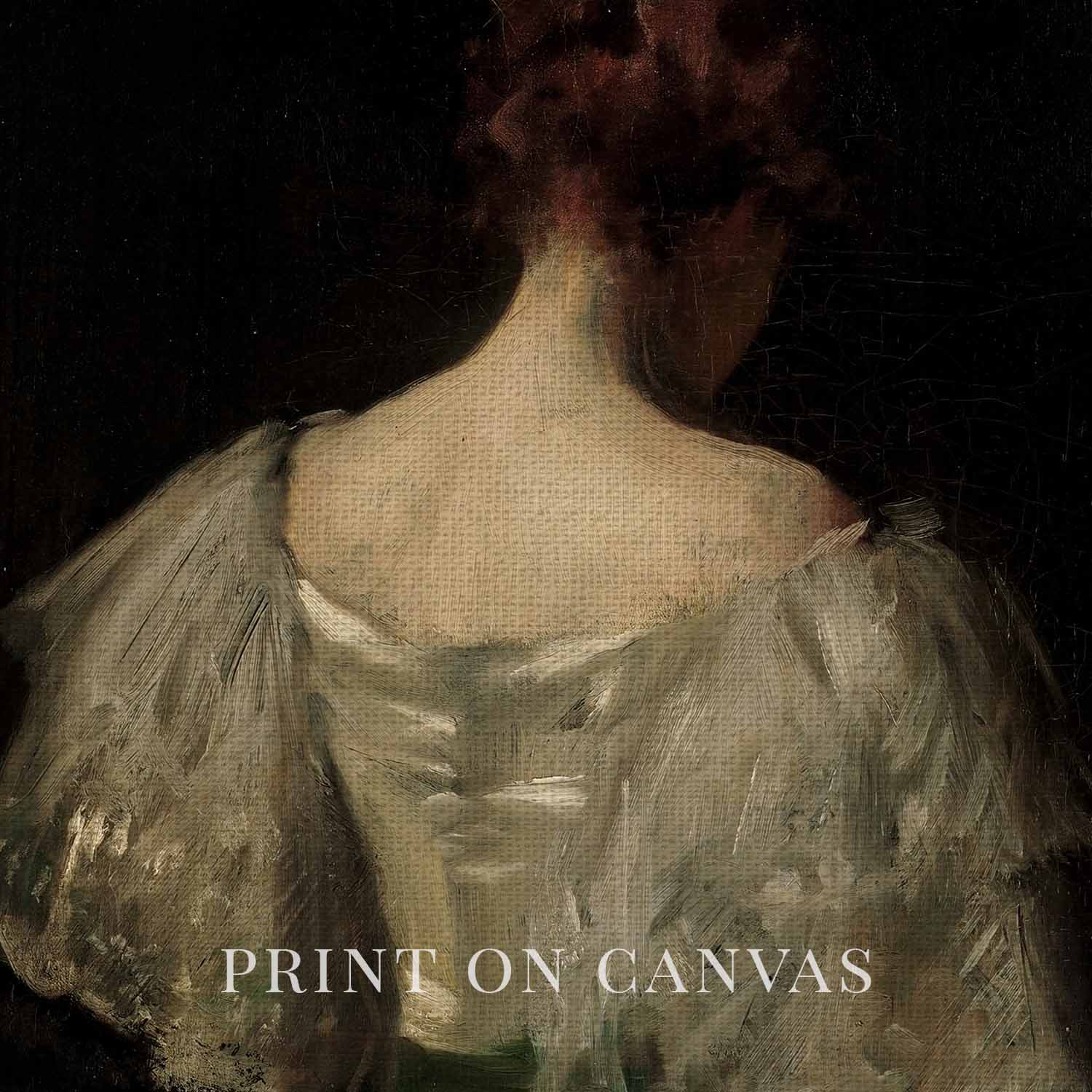 Victorian Bridal Portrait Wall Art Print – Dark Academia Back View Bride Oil Painting (Digital Download)