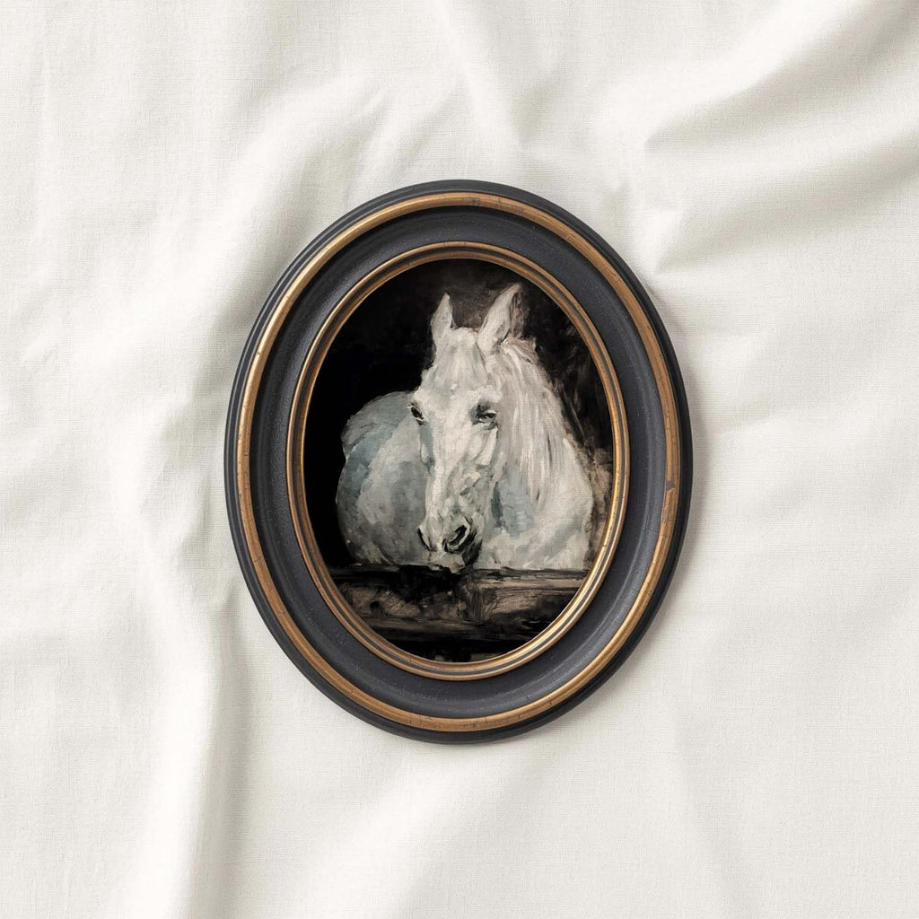 Vintage White Horse Stable Wall Art Printable (Dark Academia Equestrian)