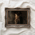 Dark Academia Daydreamer Portrait Wall Art Print – Moody Cinematic Woman Oil Painting (Digital Download)