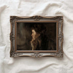 Dark Academia Daydreamer Portrait Wall Art Print – Moody Cinematic Woman Oil Painting (Digital Download)