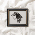 Black Horse Portrait Sketch Wall Art Printable – Antique Equestrian Study Illustration | Dark Academia Horse Decor Print