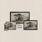 Antique autumn landscape desktop wallpaper in neutral beige tones with a dark academia aesthetic and matching device wallpapers