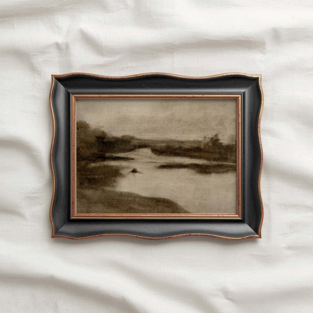 Neutral Minimal Landscape Wall Art Printable – Moody Brown Vintage Landscape Print