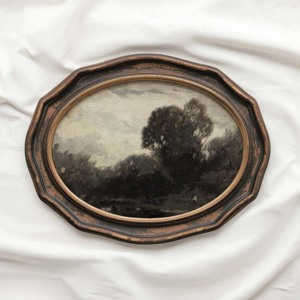 Vintage Moody Forest Lake Wall Art Printable (Dark Academia) — Nature Reflection Painting