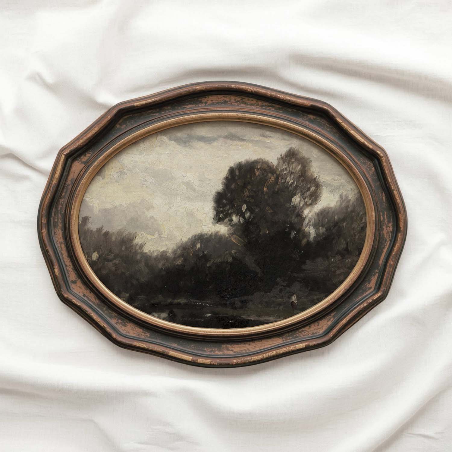 Vintage Moody Forest Lake Wall Art Printable (Dark Academia) — Nature Reflection Painting