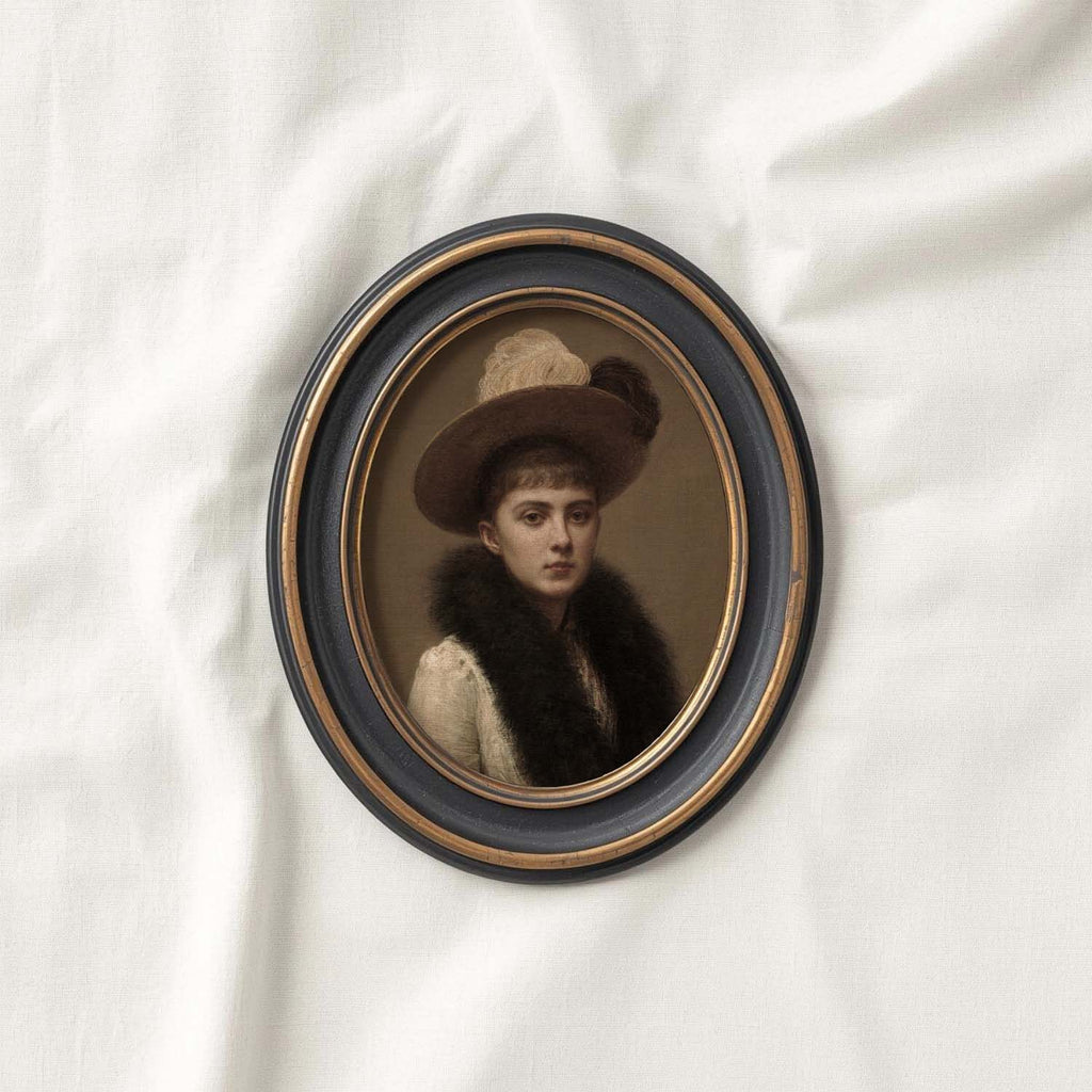Dark academia portrait printable wall decor with a vintage woman portrait art style.