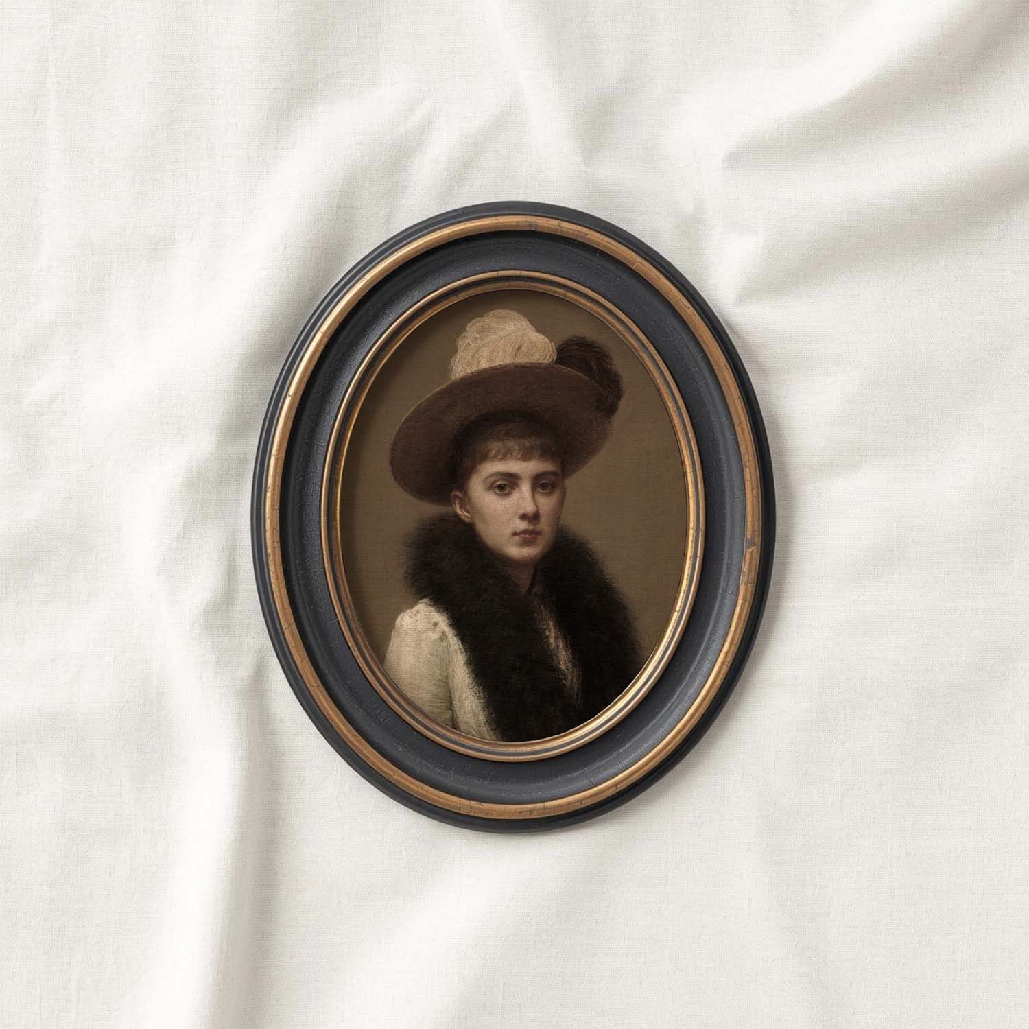 Dark academia portrait printable wall decor with a vintage woman portrait art style.