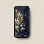 Dark academia tiger iPhone wallpaper with vintage wildlife artwork and deep green jungle tones.