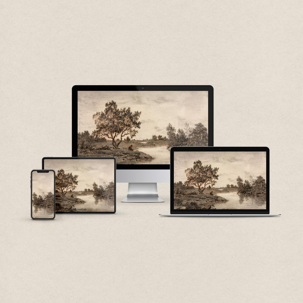 Sepia Autumn Landscape Wallpaper Bundle – Vintage Neutral Tree Aesthetic for iPhone iPad Desktop